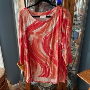 Belle by Kim Gravel Orange Swirl 3/4 Sleeve Top XL